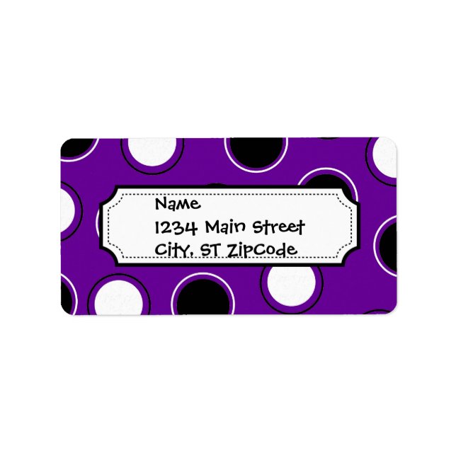 Black and White Polka Dots on Purple Circles Label (Front)