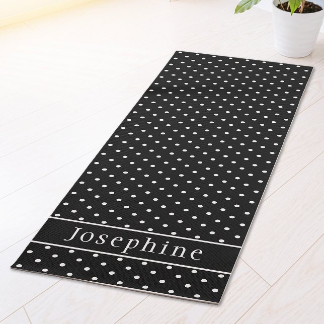 Black And White Polka Dots Pattern And Custom Name Yoga Mat (Creator Uploaded)