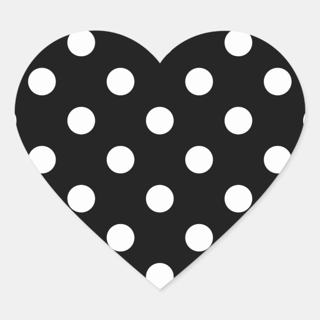 Black and White Polka Dots Pattern Heart Sticker (Front)