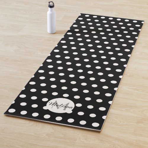 Black and white polka dots pattern Monogram Yoga Mat