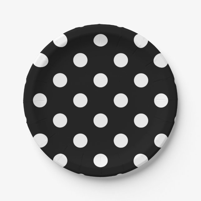 Black and White Polka Dots Pattern Paper Plates (Front)