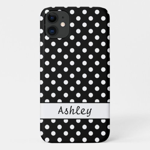 Black and White Polka Dots Pattern Personalized iPhone 11 Case