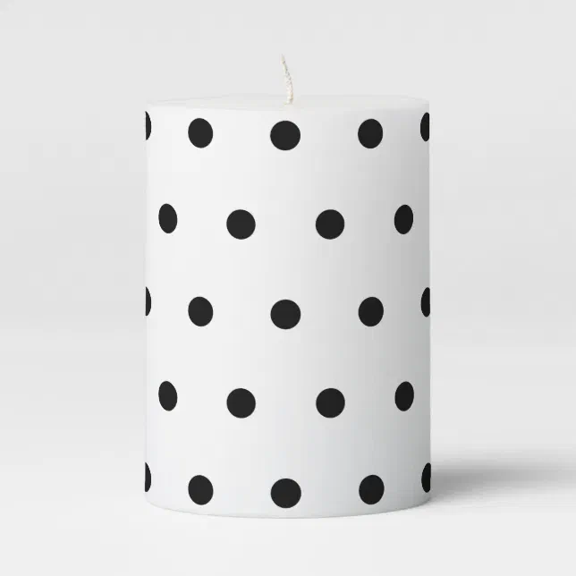 Black And White Polka Dots Pattern Pillar Candle | Zazzle