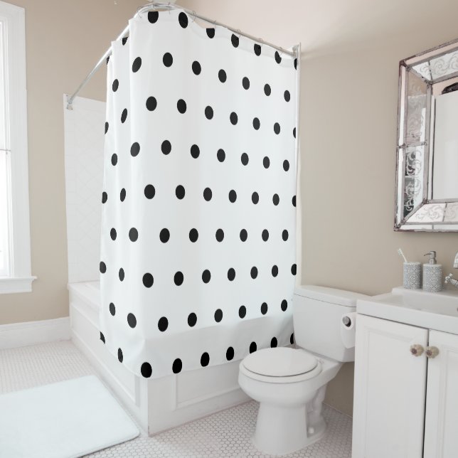Black And White Polka Dots Pattern Shower Curtain (In Situ)