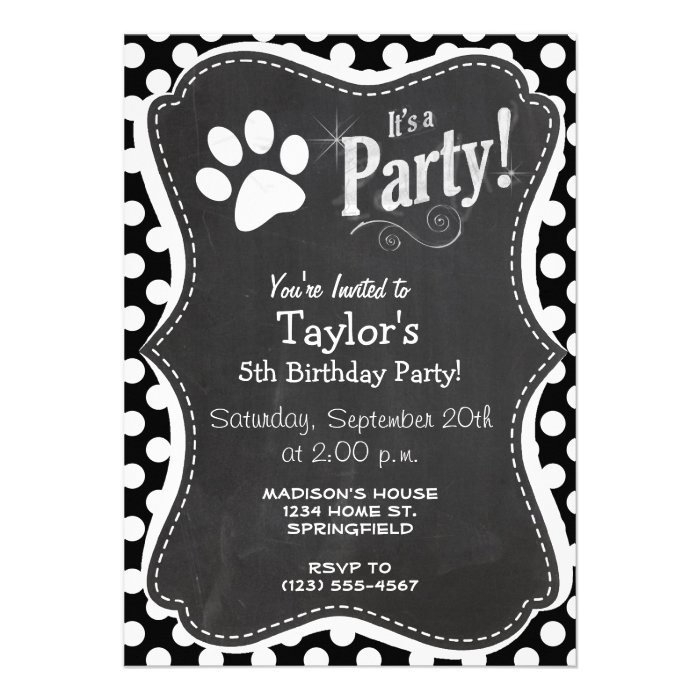 Black and White Polka Dots; Paw Print Announcement