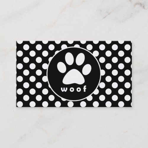 Black and White Polka Dots Paw Print Business Card