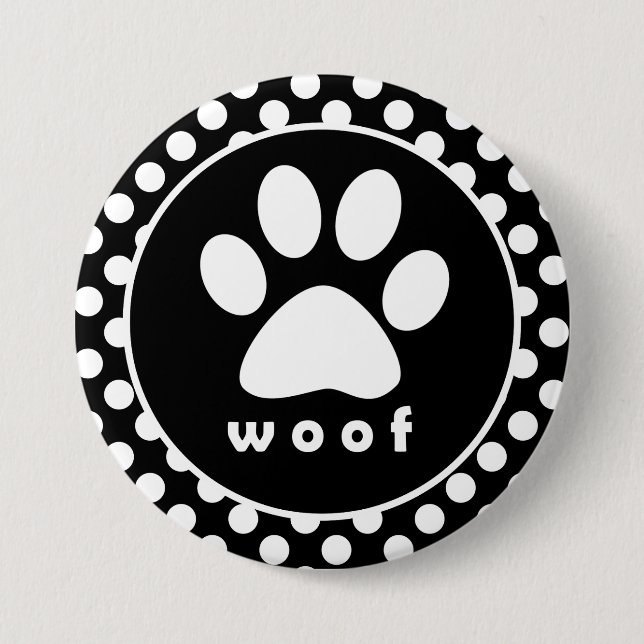 Black and White Polka Dots; Paw Print Button (Front)