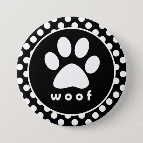 Black and White Polka Dots Paw Print Button