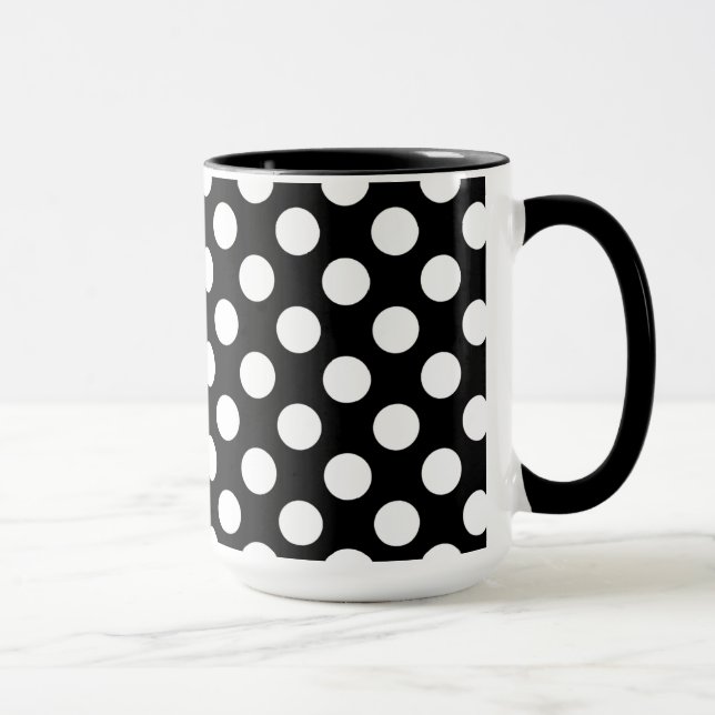 Black and White Polka Dots; Paw Print Mug (Right)