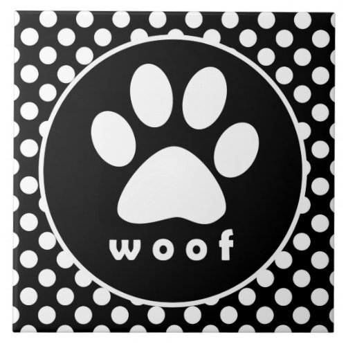 Black and White Polka Dots Paw Print Tile