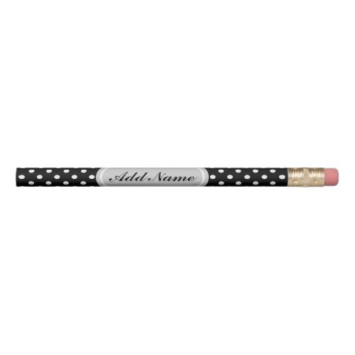 Black and white polka dots pencil with custom name