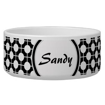 Black And White Polka Dots Personalized Pet Bowl by TrendyKitchens at Zazzle