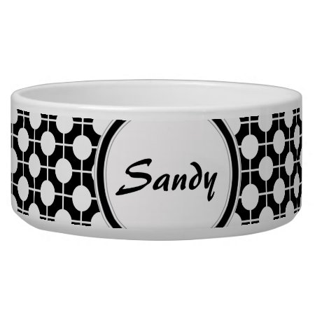 Black And White Polka Dots Personalized Pet Bowl