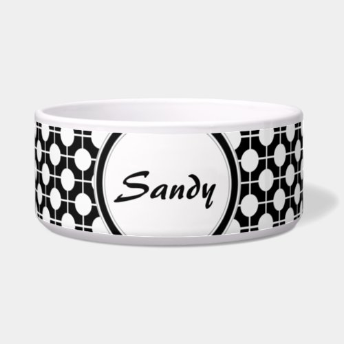 Black and White Polka Dots Personalized Pet Bowl