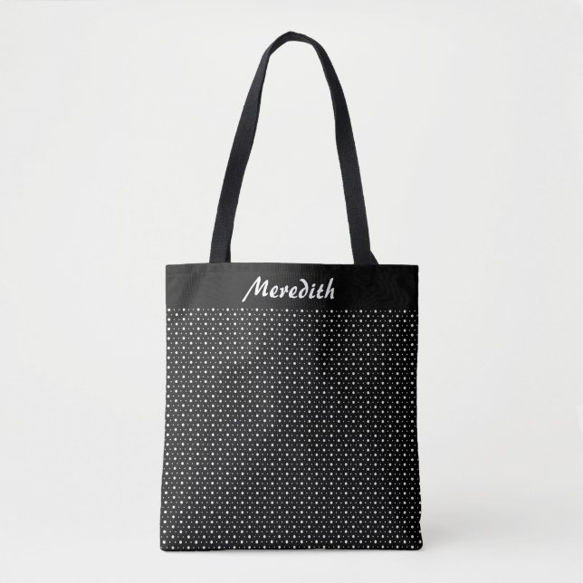 Black and White Polka Dots Personalized Tote Bag (Front)