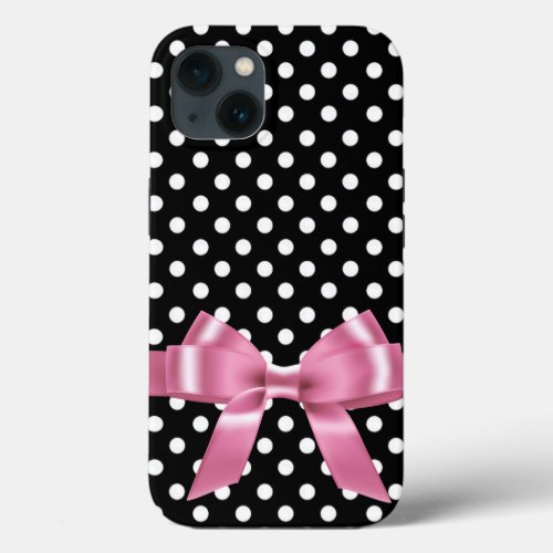 Black and white Polka dots _ pink bow  iPhone 13 Case