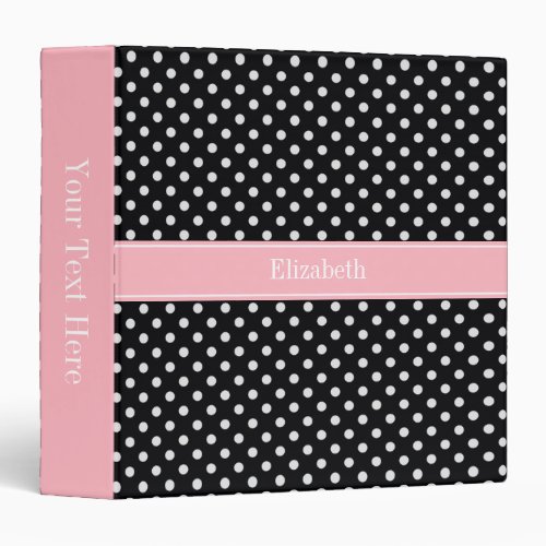 Black and White Polka Dots Pink Name Monogram Binder