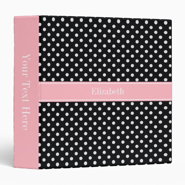 Black and White Polka Dots Pink Name Monogram Binder (Front/Spine)