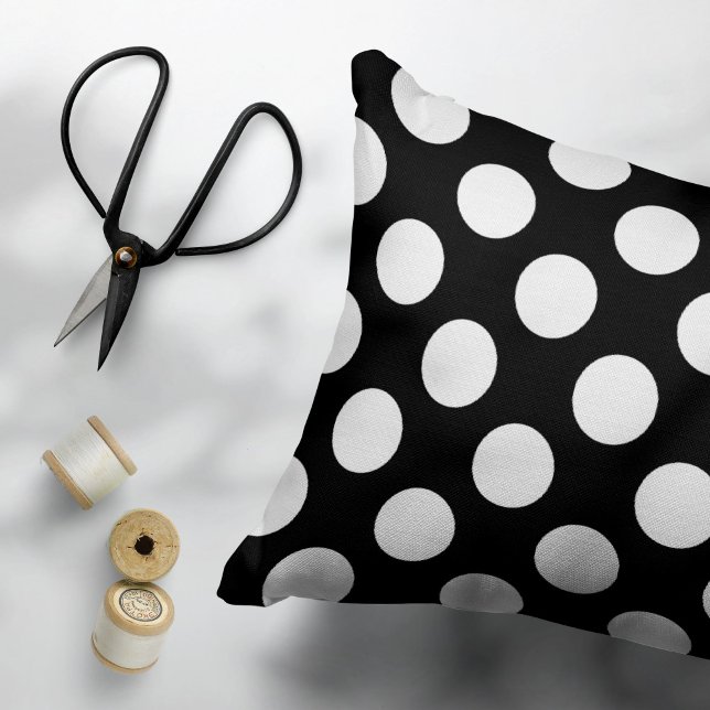 Black and White Polka Dots, Polka Dot Pattern Accent Pillow (Creator Uploaded)