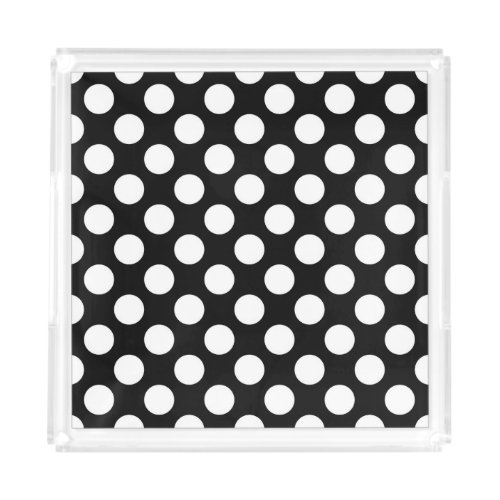 Black and White Polka Dots Polka Dot Pattern Acrylic Tray