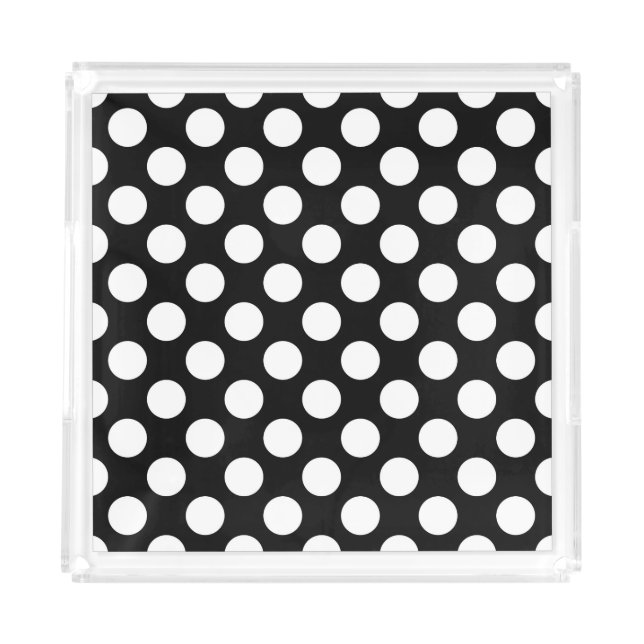 Black and White Polka Dots, Polka Dot Pattern Acrylic Tray (Front)