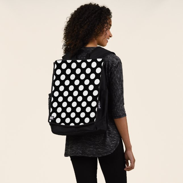 Black and White Polka Dots, Polka Dot Pattern Backpack (Worn)