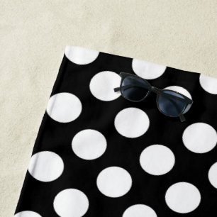 Black and White Polka Dots, Polka Dot Pattern Beach Towel