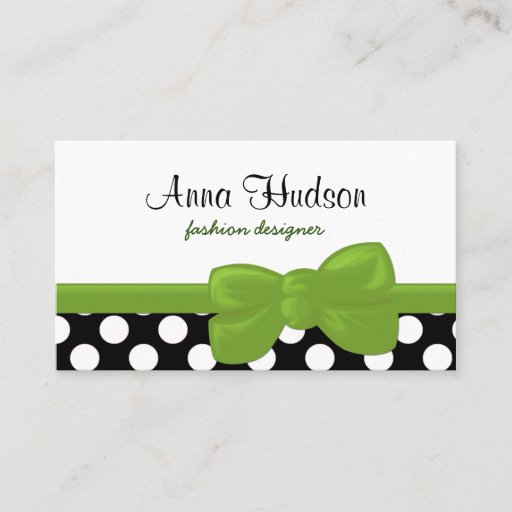 Customizable Whimsical Trendy Polka Dots Black White Green Business Card Template