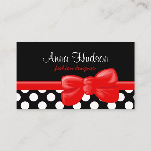 Customizable Whimsical Trendy Polka Dots Black White Red Business Card Templates