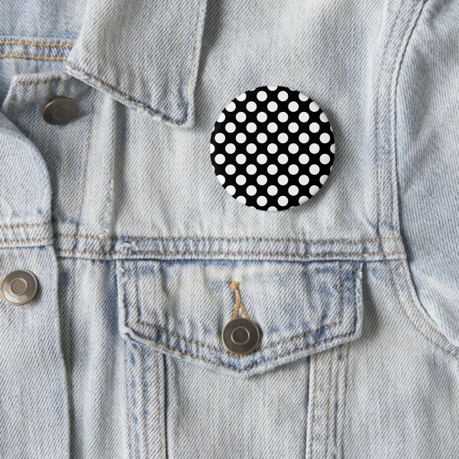 Black and White Polka Dots, Polka Dot Pattern Button (In Situ)