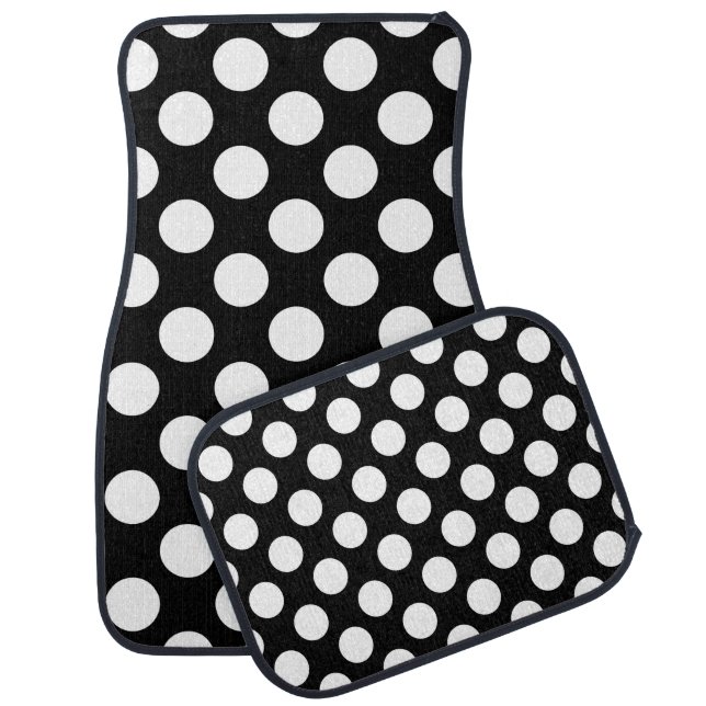 Black and White Polka Dots, Polka Dot Pattern Car Floor Mat (Set)
