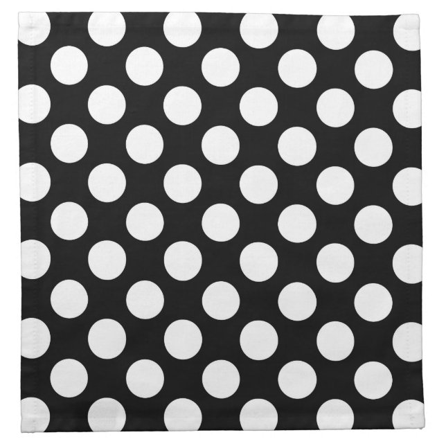 Black and White Polka Dots, Polka Dot Pattern Cloth Napkin (Front)