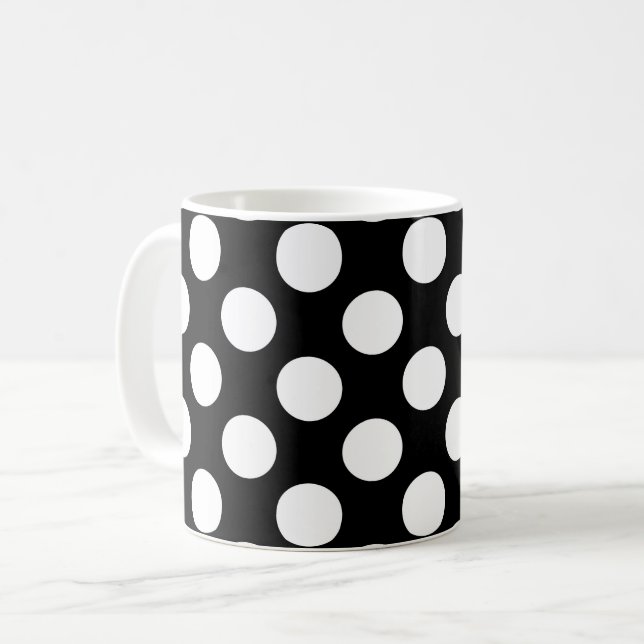 Black and White Polka Dots, Polka Dot Pattern Coffee Mug (Front Left)