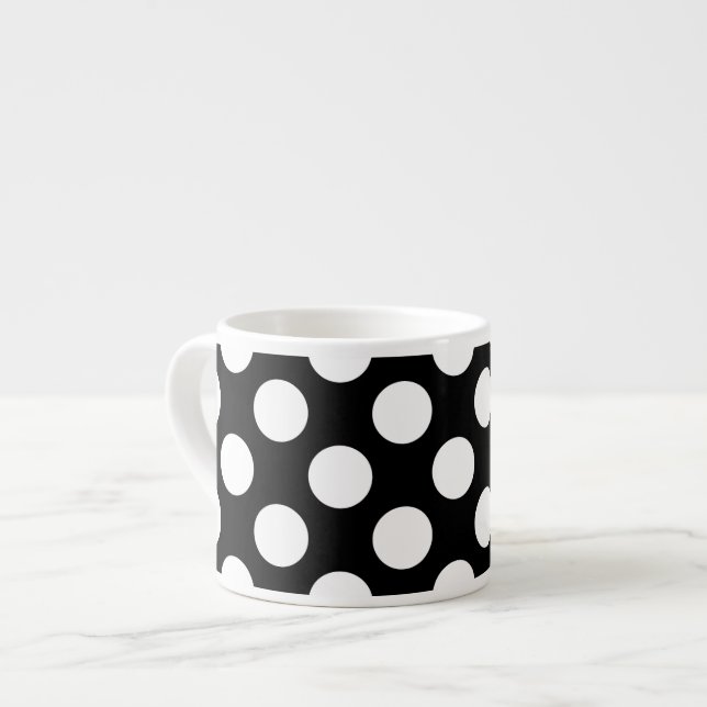 Black and White Polka Dots, Polka Dot Pattern Espresso Cup (Front Left)