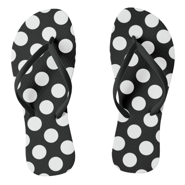 Black and White Polka Dots, Polka Dot Pattern Flip Flops (Footbed)