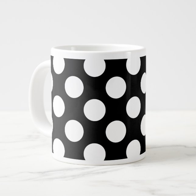 Black and White Polka Dots, Polka Dot Pattern Giant Coffee Mug (Front Left)