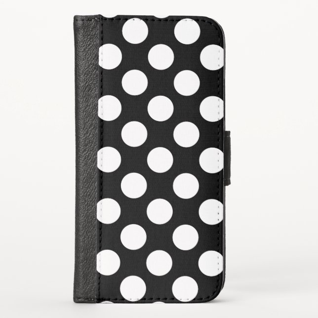 Black and White Polka Dots, Polka Dot Pattern iPhone Wallet Case (Front)