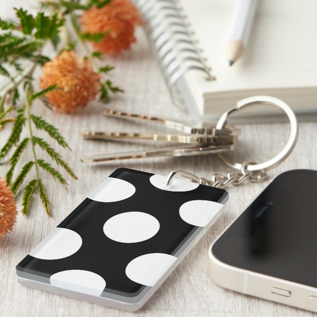 Black and White Polka Dots, Polka Dot Pattern Keychain (Front Right)