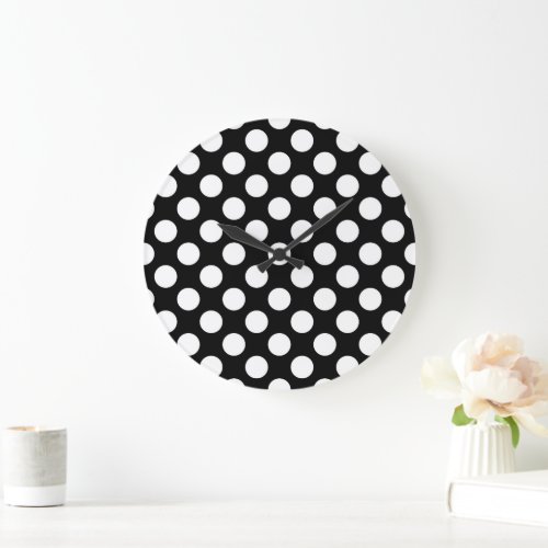 Black and White Polka Dots Polka Dot Pattern Large Clock