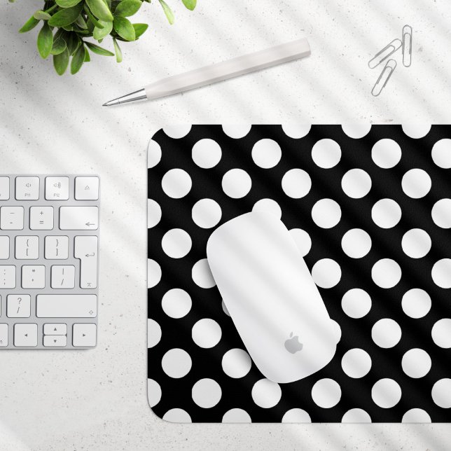 Black and White Polka Dots, Polka Dot Pattern Mouse Pad (Creator Uploaded)