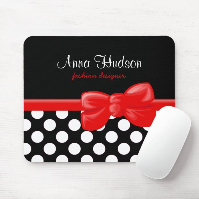 Black and White Polka Dots, Polka Dot Pattern Mouse Pad (With Mouse)