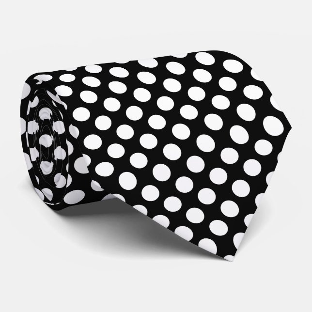 Black and White Polka Dots, Polka Dot Pattern Neck Tie (Rolled)