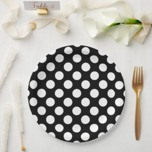 Black and White Polka Dots, Polka Dot Pattern Paper Plates