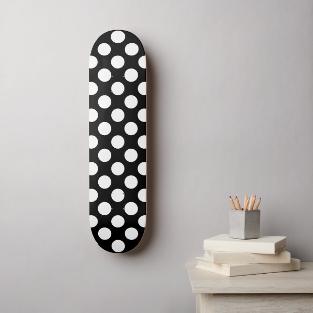 Black and White Polka Dots, Polka Dot Pattern Skateboard (Wall Art)