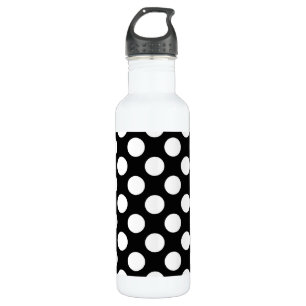 Black and White Polka Dots, Polka Dot Pattern Stainless Steel Water Bottle