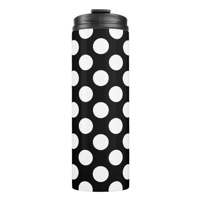 Black and White Polka Dots, Polka Dot Pattern Thermal Tumbler (Front)