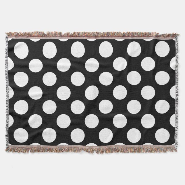 Black and White Polka Dots, Polka Dot Pattern Throw Blanket (Front)