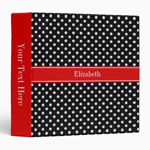 Black and White Polka Dots Red Name Monogram Binder