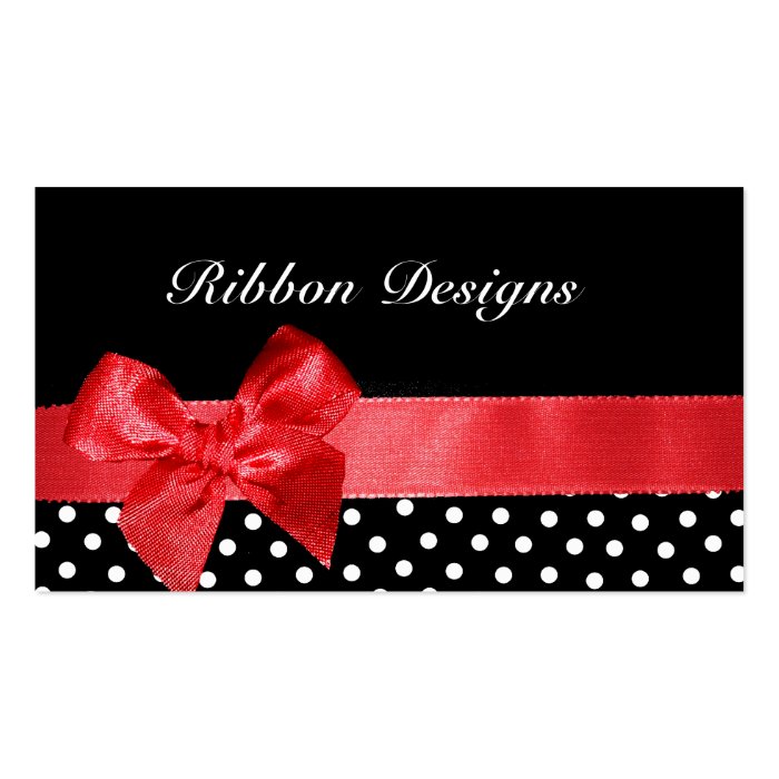 Black and white polka dots & red ribbon graphic business card template
