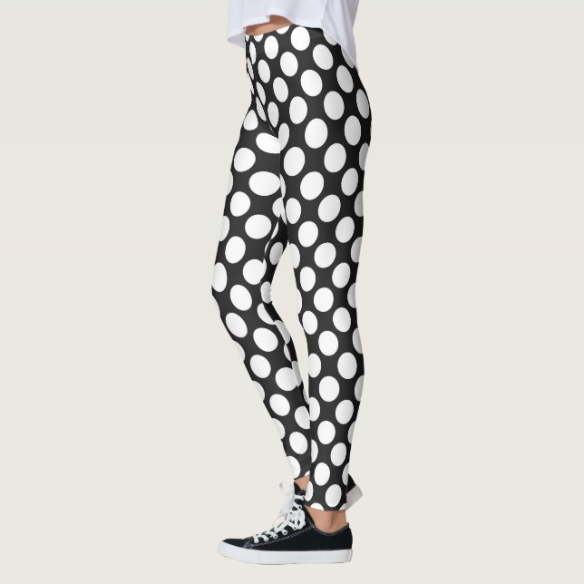 Black and White Polka Dots Retro Modern Abstract Leggings (Left)